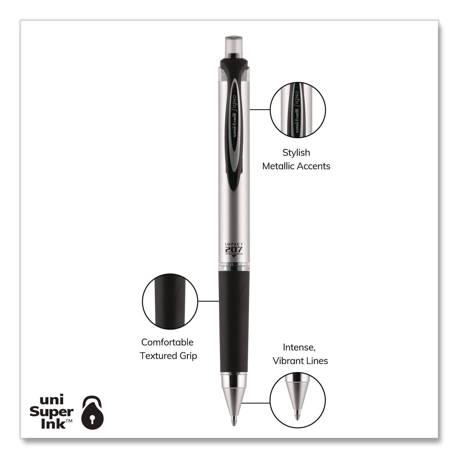 207 Impact Gel Pen, Retractable, Bold 1 mm, Black Ink, Black Barrel