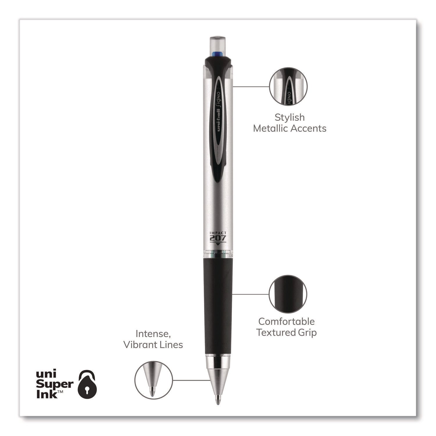 207 Impact Gel Pen, Retractable, Bold 1 mm, Blue Ink, Black/Blue Barrel