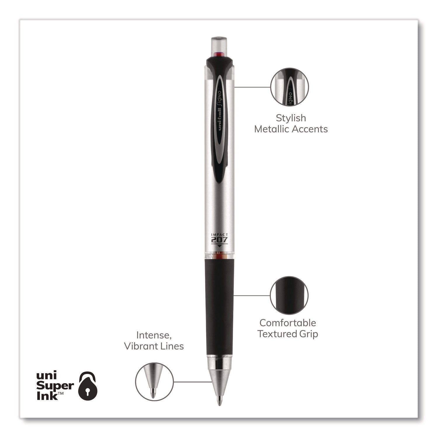 207 Impact Gel Pen, Retractable, Bold 1 mm, Red Ink, Black/Red Barrel