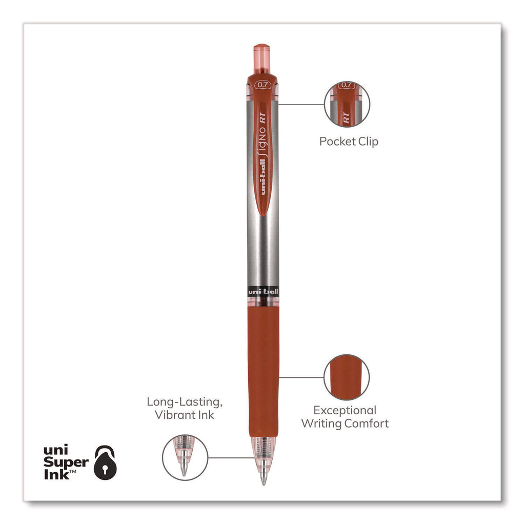 Signo Gel Pen, Retractable, Medium 0.7 mm, Red Ink, Silver/Red Barrel, Dozen