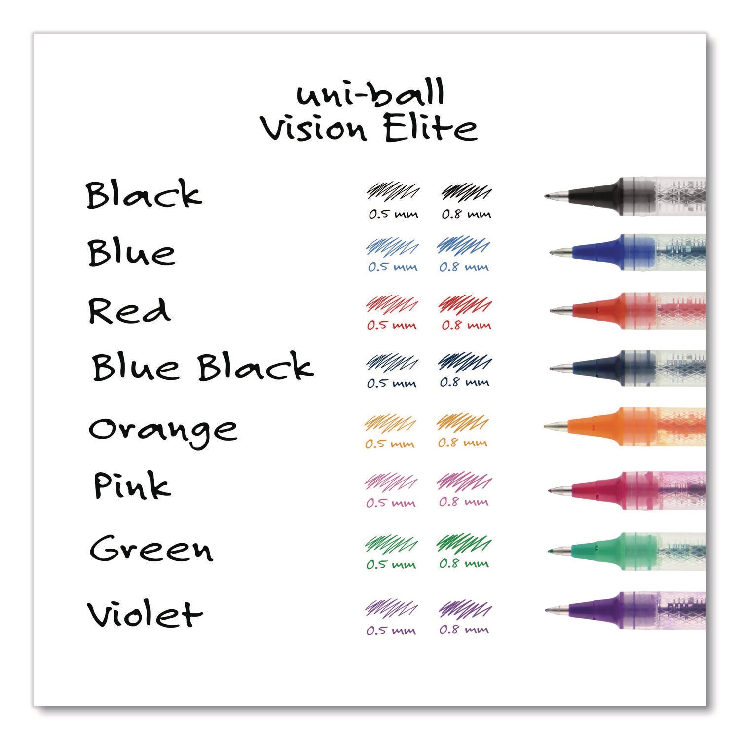 VISION ELITE Hybrid Gel Pen, Stick, Extra-Fine 0.5 mm, Blue Ink, Black/Blue/Clear Barrel