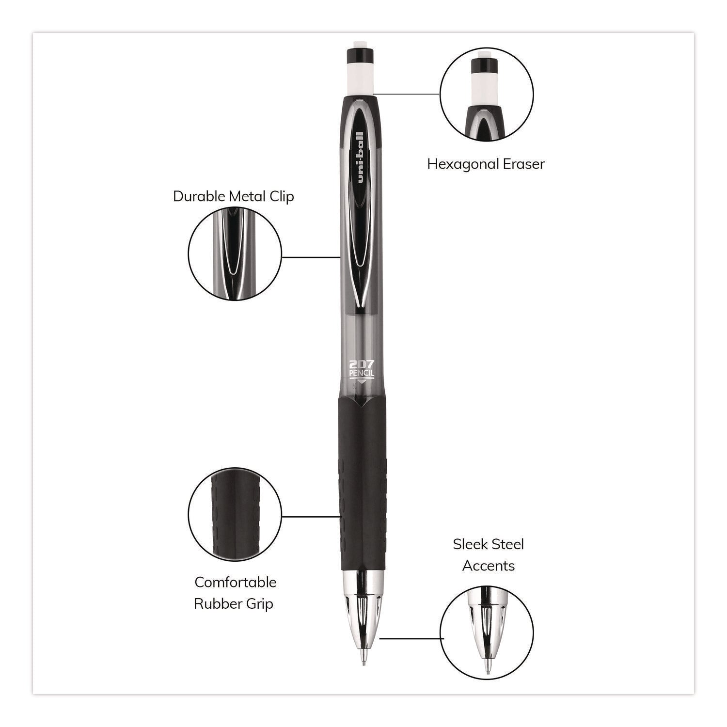 207 Mechanical Pencil, 0.7 mm, HB (#2), Black Lead, Black Barrel, Dozen