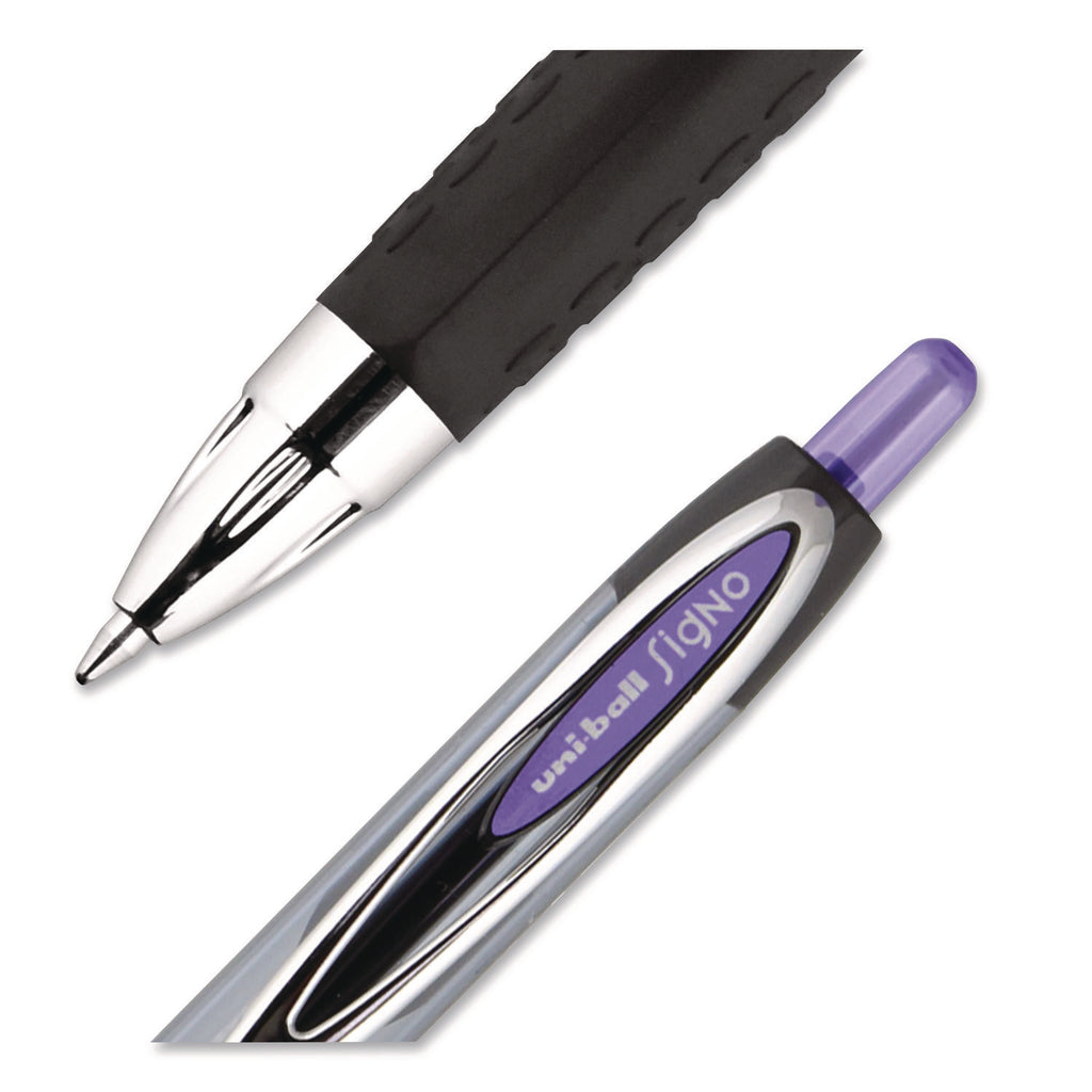 Signo 207 Gel Pen, Retractable, Medium 0.7 mm, Violet Ink, Smoke/Black/Violet Barrel, Dozen