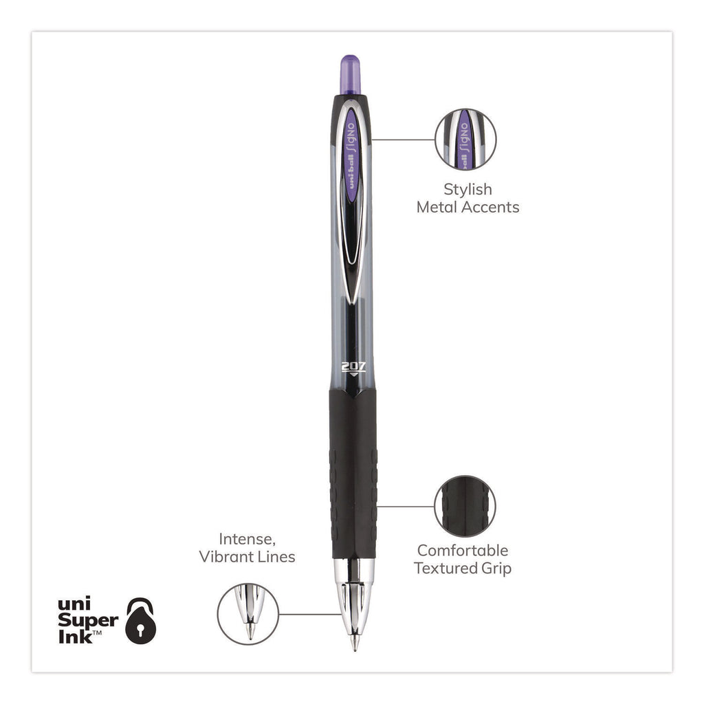 Signo 207 Gel Pen, Retractable, Medium 0.7 mm, Violet Ink, Smoke/Black/Violet Barrel, Dozen