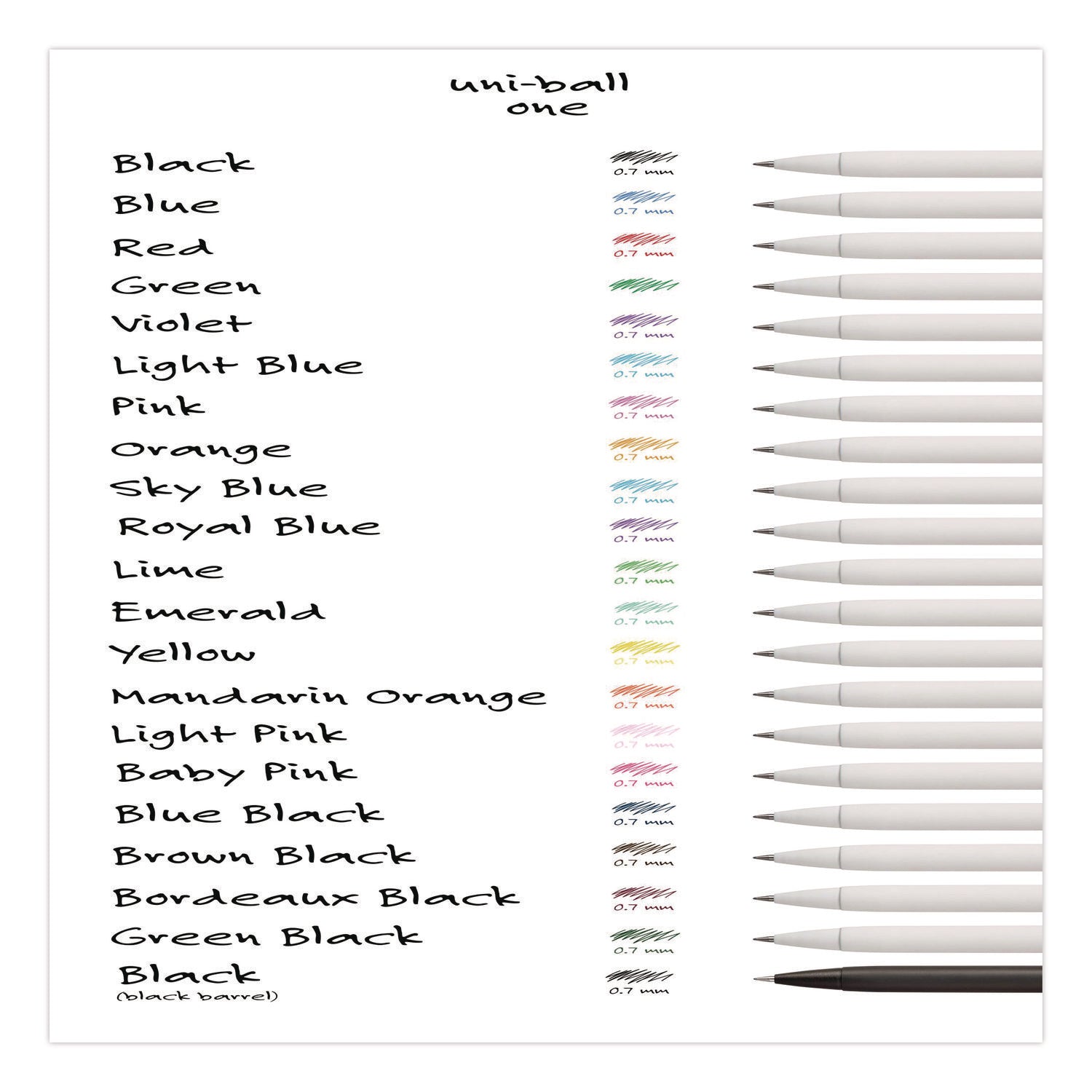 uniONE Gel Pen, Retractable, Medium 0.7 mm, Black Ink, White/Black Barrel, Dozen