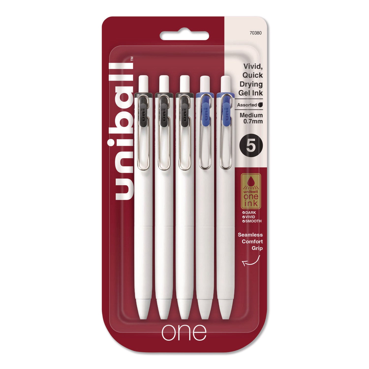 uniONE Gel Pen, Retractable, Medium 0.7 mm, Assorted Business Ink Colors, Assorted Barrel Colors, 5/Pack