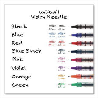 VISION Roller Ball Pen, Stick, Extra-Fine 0.5 mm, Blue Ink, Black/Blue/Clear Barrel, 12/Pack
