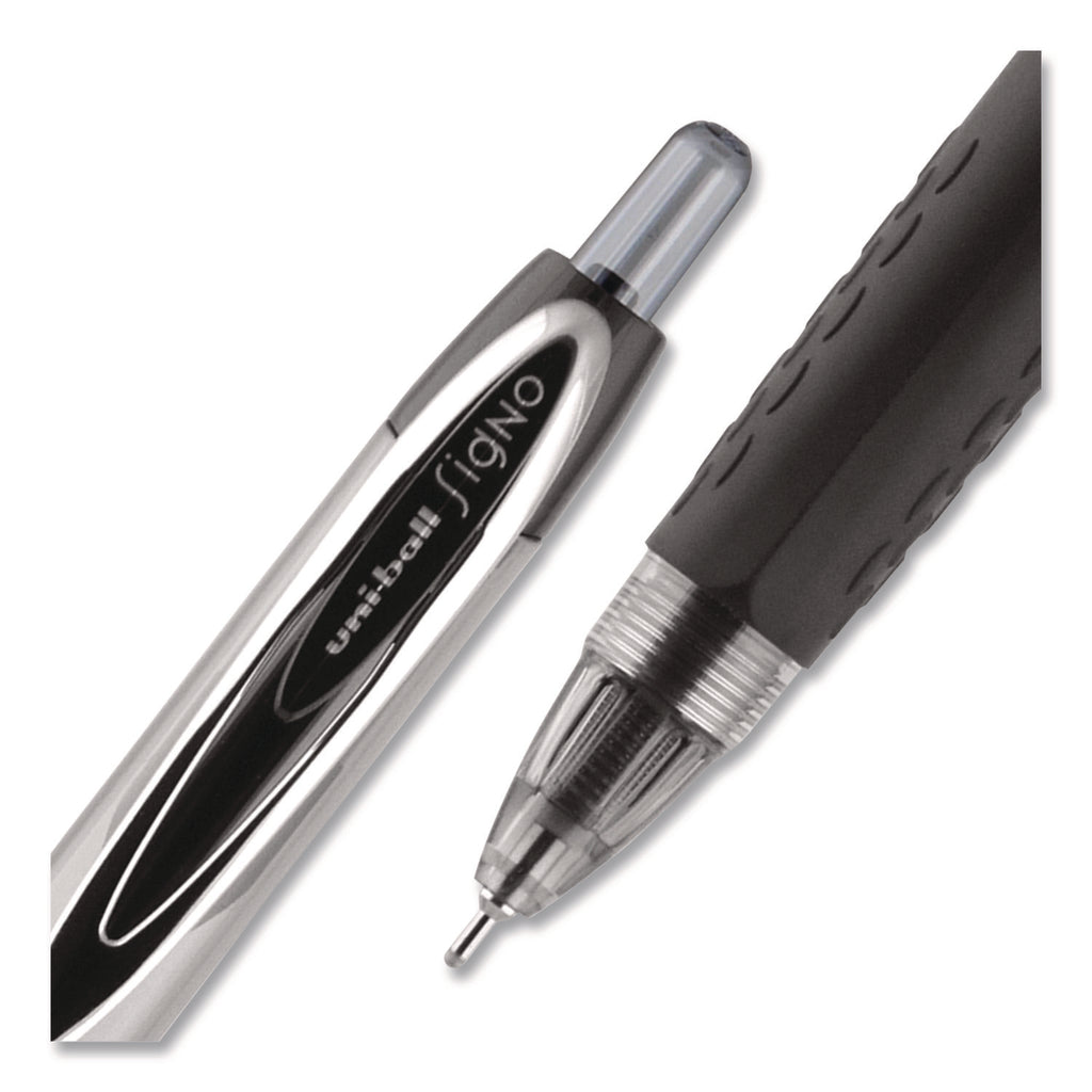 Signo 207 Needle Point Gel Pen, Retractable, Medium 0.7 mm, Black Ink, Clear/Black Barrel, Dozen
