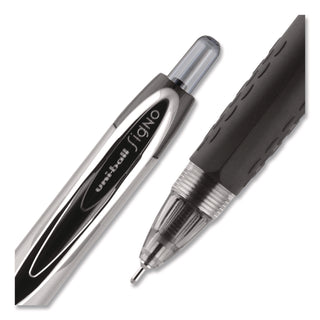 Signo 207 Needle Point Gel Pen, Retractable, Medium 0.7 mm, Black Ink, Clear/Black Barrel, Dozen