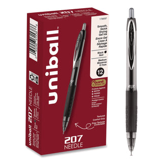 Signo 207 Needle Point Gel Pen, Retractable, Medium 0.7 mm, Black Ink, Clear/Black Barrel, Dozen
