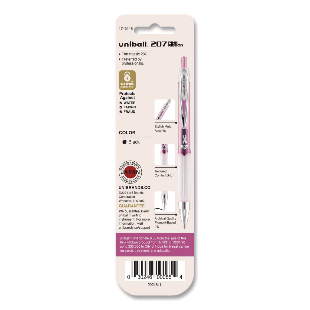 Signo 207 Gel Pen, Retractable, Medium 0.7 mm, Black Ink, Translucent Pink/Translucent White Barrel, 2/Pack