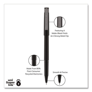Roller Ball Pen, Stick, Extra-Fine 0.5 mm, Black Ink, Black Barrel, 36/Pack