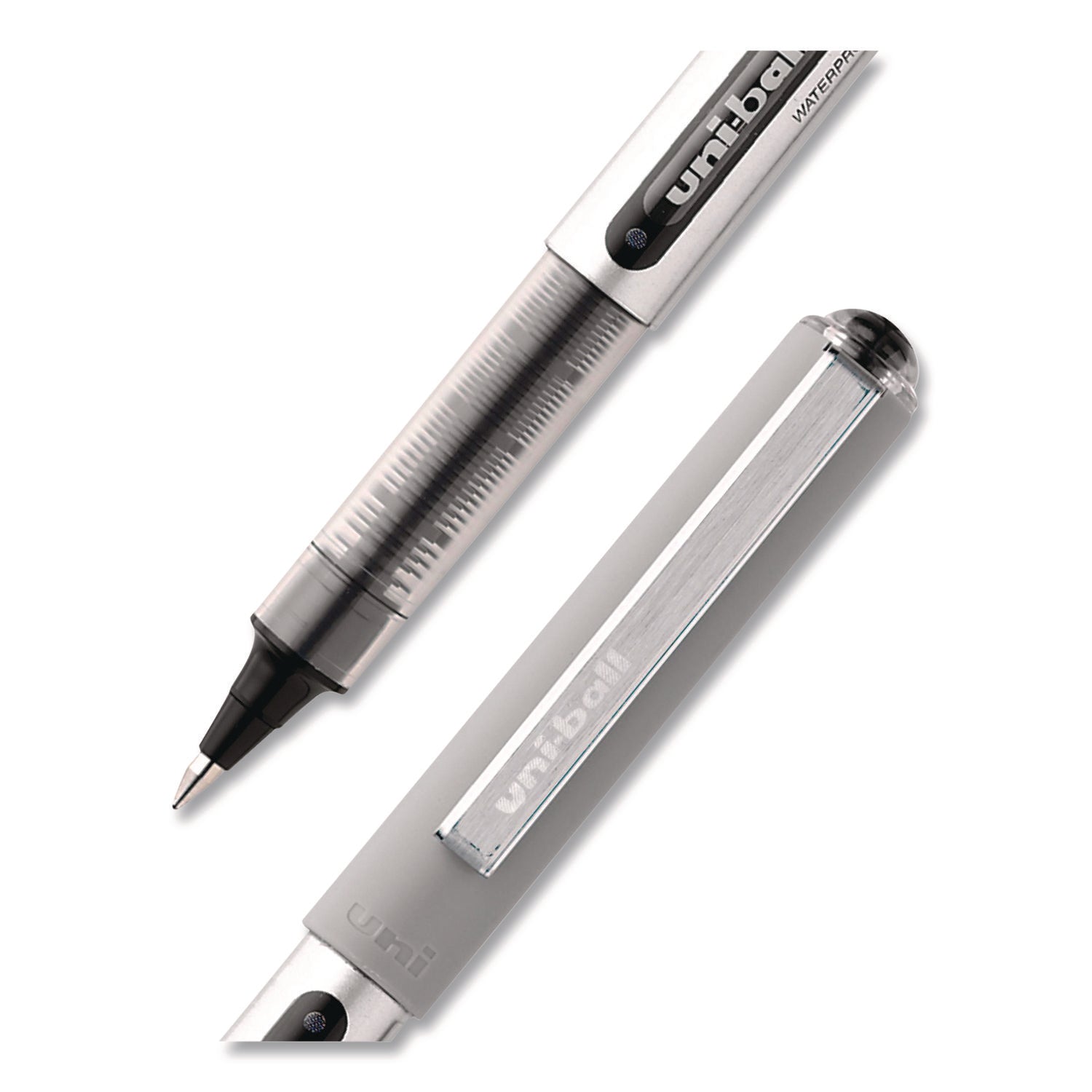 VISION Roller Ball Pen, Stick, Fine 0.7 mm, Black Ink, Silver/Black/Clear Barrel, 36/Pack