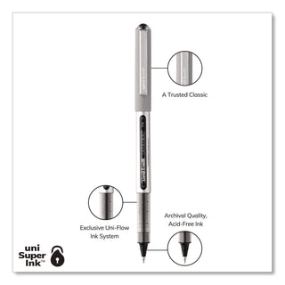 VISION Roller Ball Pen, Stick, Fine 0.7 mm, Black Ink, Silver/Black/Clear Barrel, 36/Pack