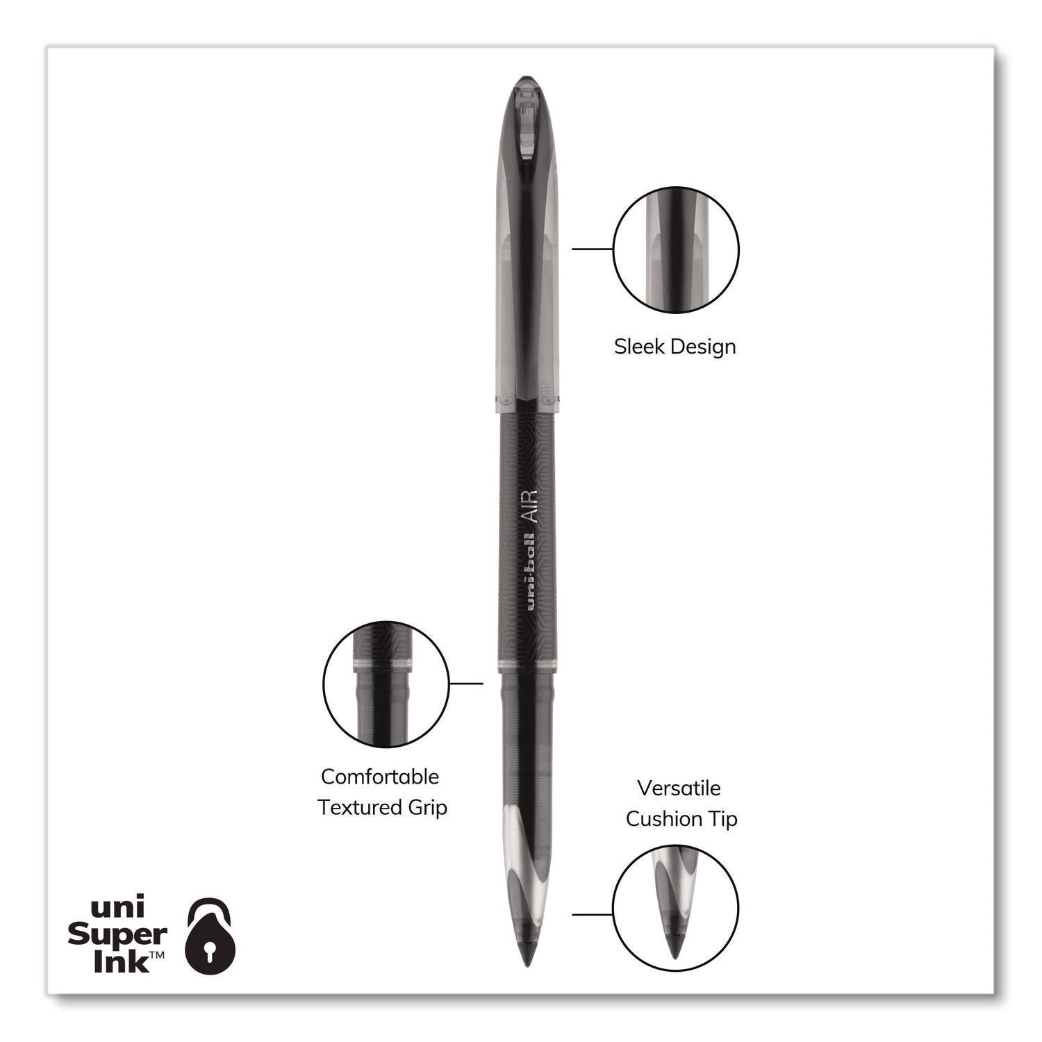 AIR Porous Rollerball Pen, Medium 0.7 mm, Black Ink/Barrel, Dozen