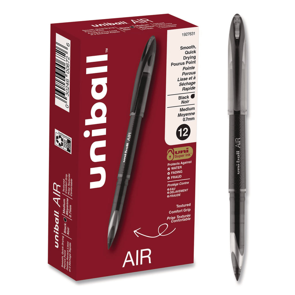 AIR Porous Rollerball Pen, Medium 0.7 mm, Black Ink/Barrel, Dozen