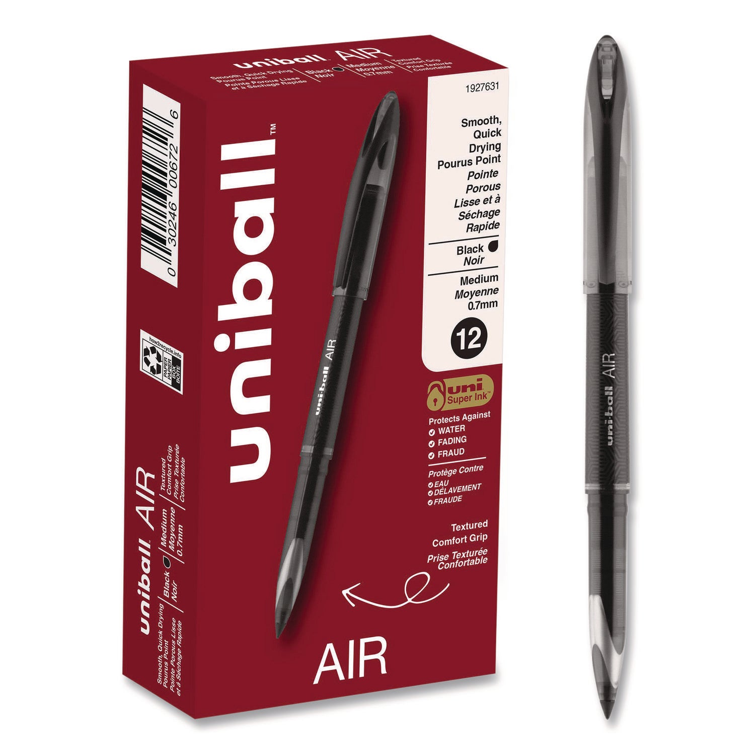 AIR Porous Rollerball Pen, Medium 0.7 mm, Black Ink/Barrel, Dozen
