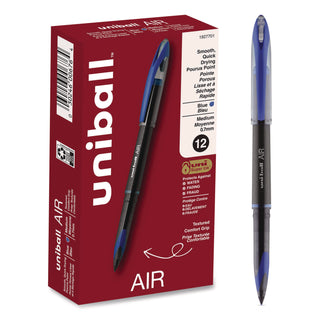 AIR Porous Roller Ball Pen, Stick, Medium 0.7 mm, Blue Ink, Black/Blue Barrel, Dozen