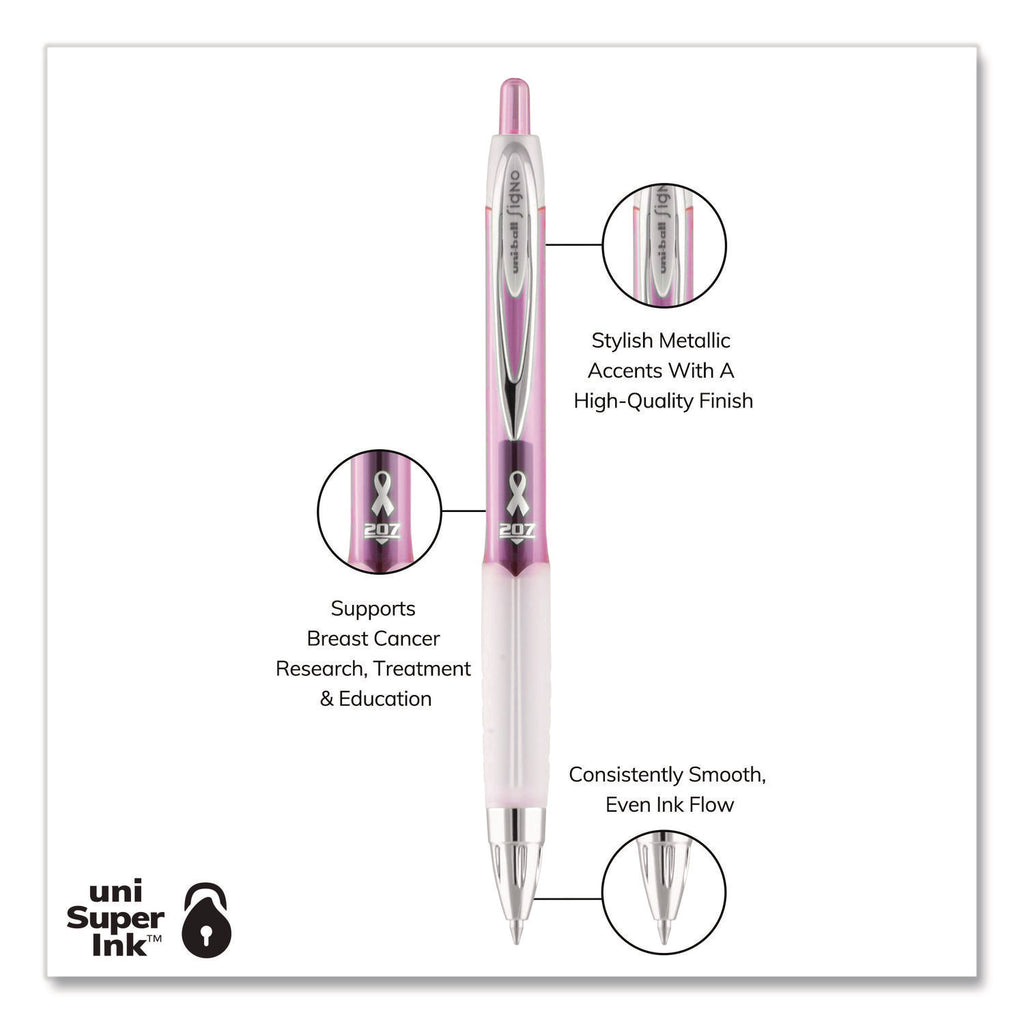 207 Office Pack Gel Pen, Retractable, Medium 0.7 mm, Black Ink, Pink/Translucent White Barrel, 36/Pack