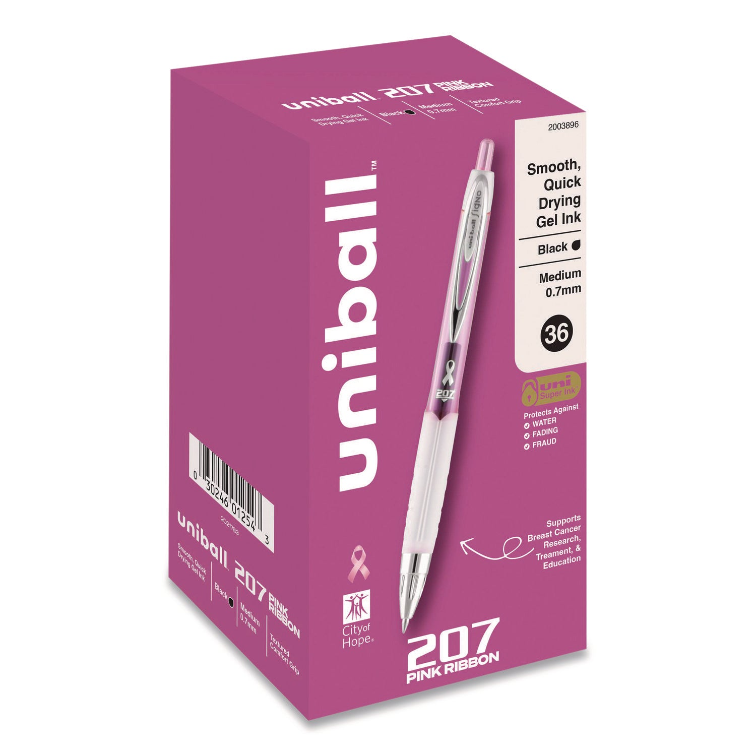 207 Office Pack Gel Pen, Retractable, Medium 0.7 mm, Black Ink, Pink/Translucent White Barrel, 36/Pack