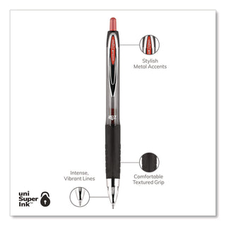 Signo 207 Gel Pen, Retractable, Medium 0.7 mm, Red Ink, Smoke/Black/Red Barrel, Dozen