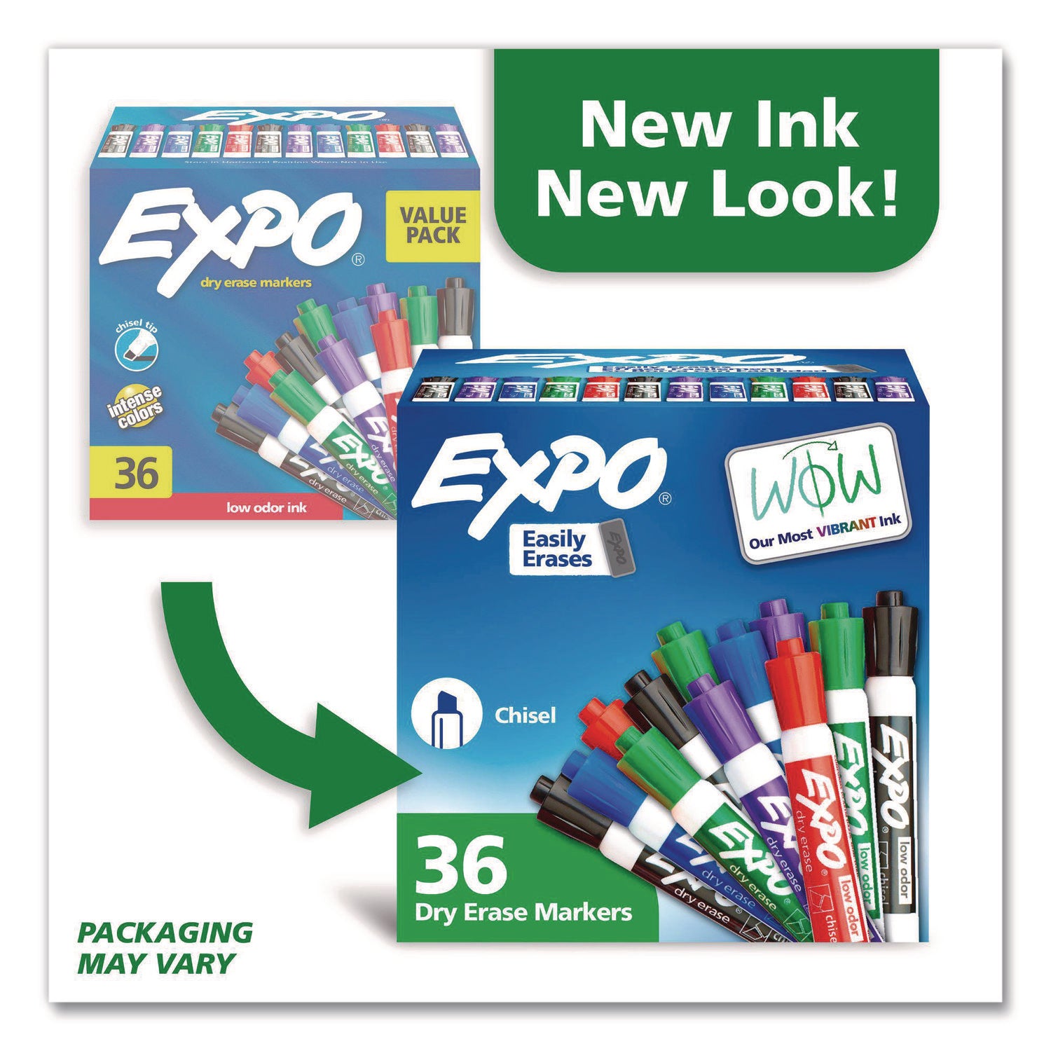 Low-Odor Dry-Erase Marker Value Pack, Broad Chisel Tip, Assorted Colors, 36/Box