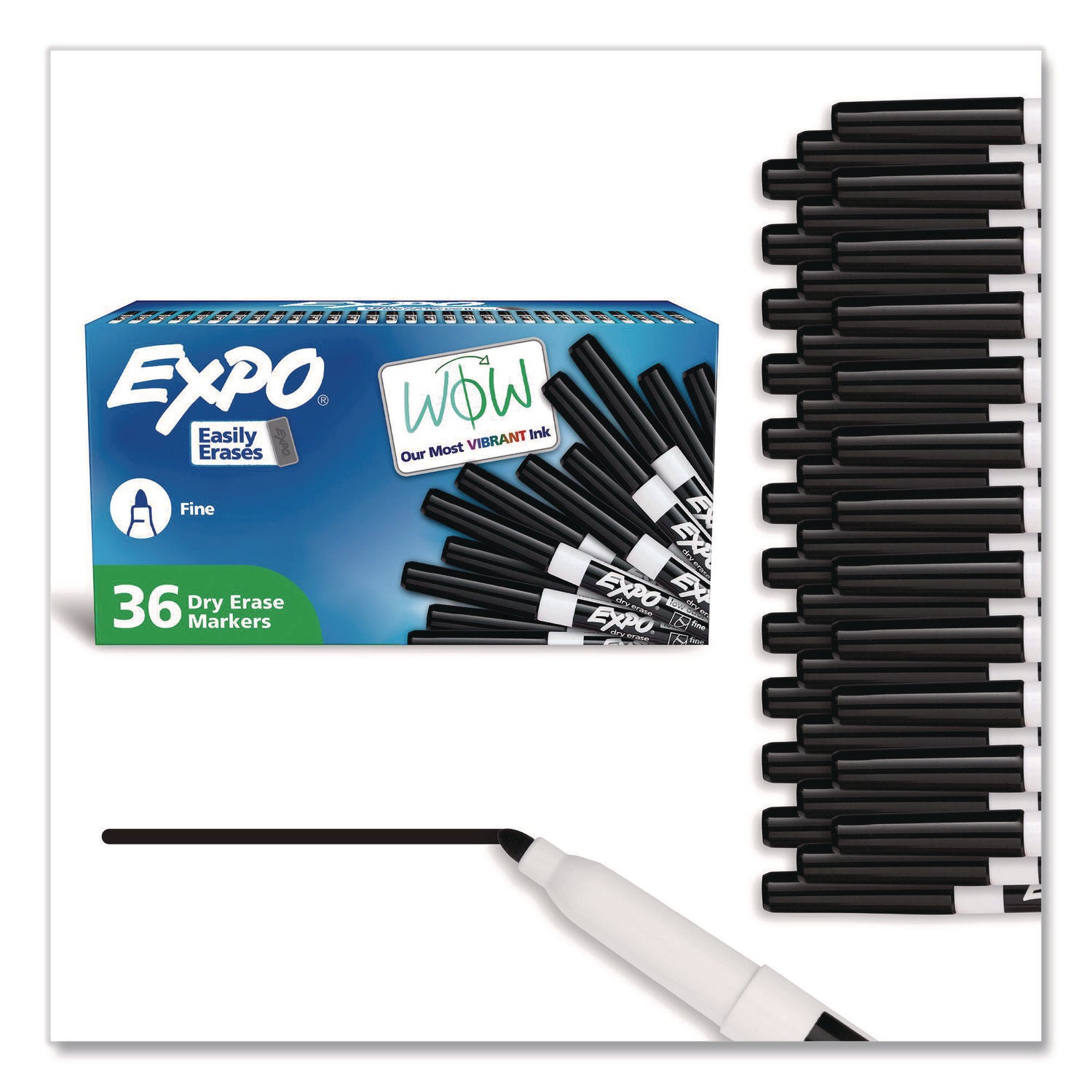 Low-Odor Dry-Erase Marker Value Pack, Fine Bullet Tip, Black, 36/Box