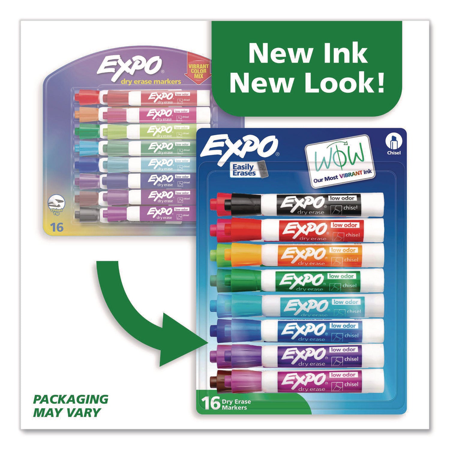 Low Odor Dry Erase Vibrant Color Markers, Broad Chisel Tip, Assorted Colors, 16/Set