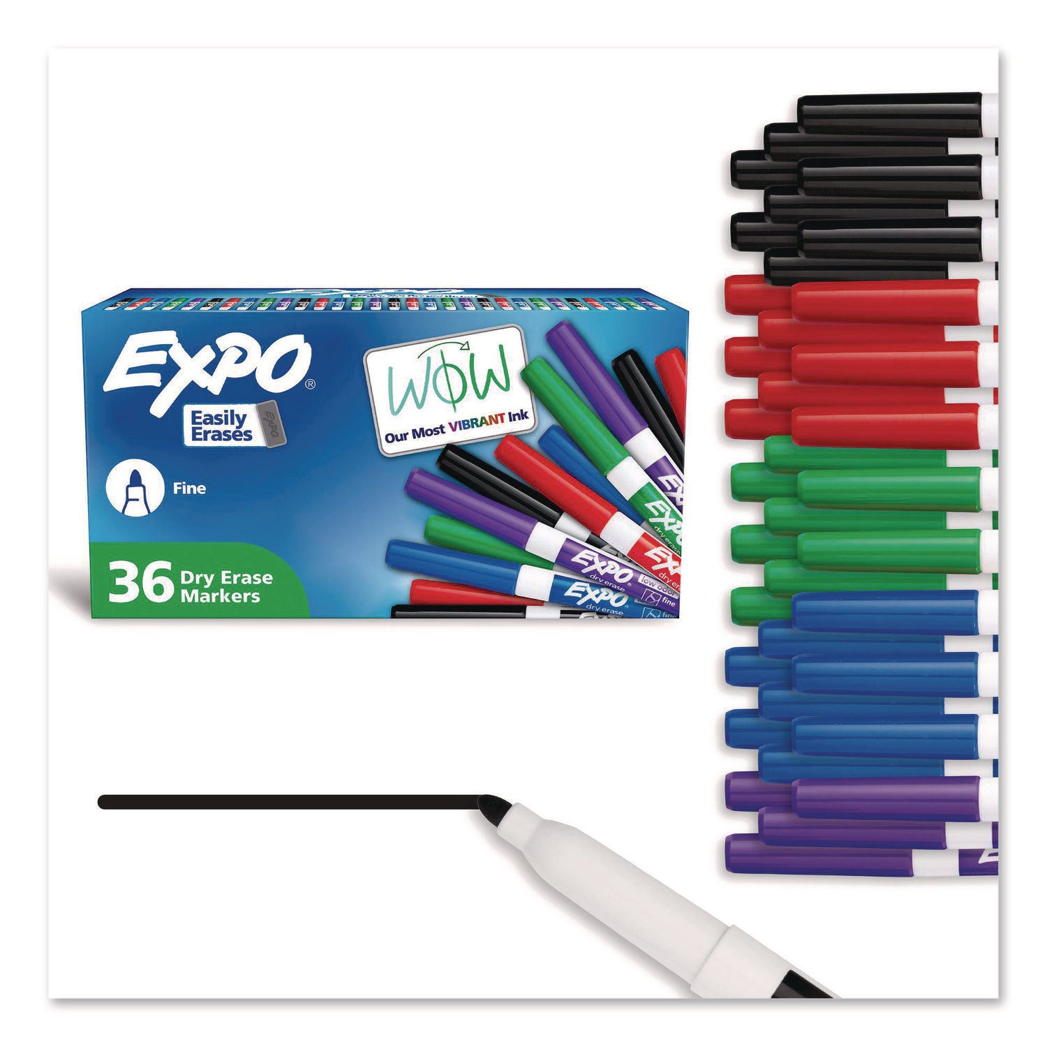 Low-Odor Dry Erase Marker Office Value Pack, Fine Bullet Tip, Assorted Colors, 36/Pack