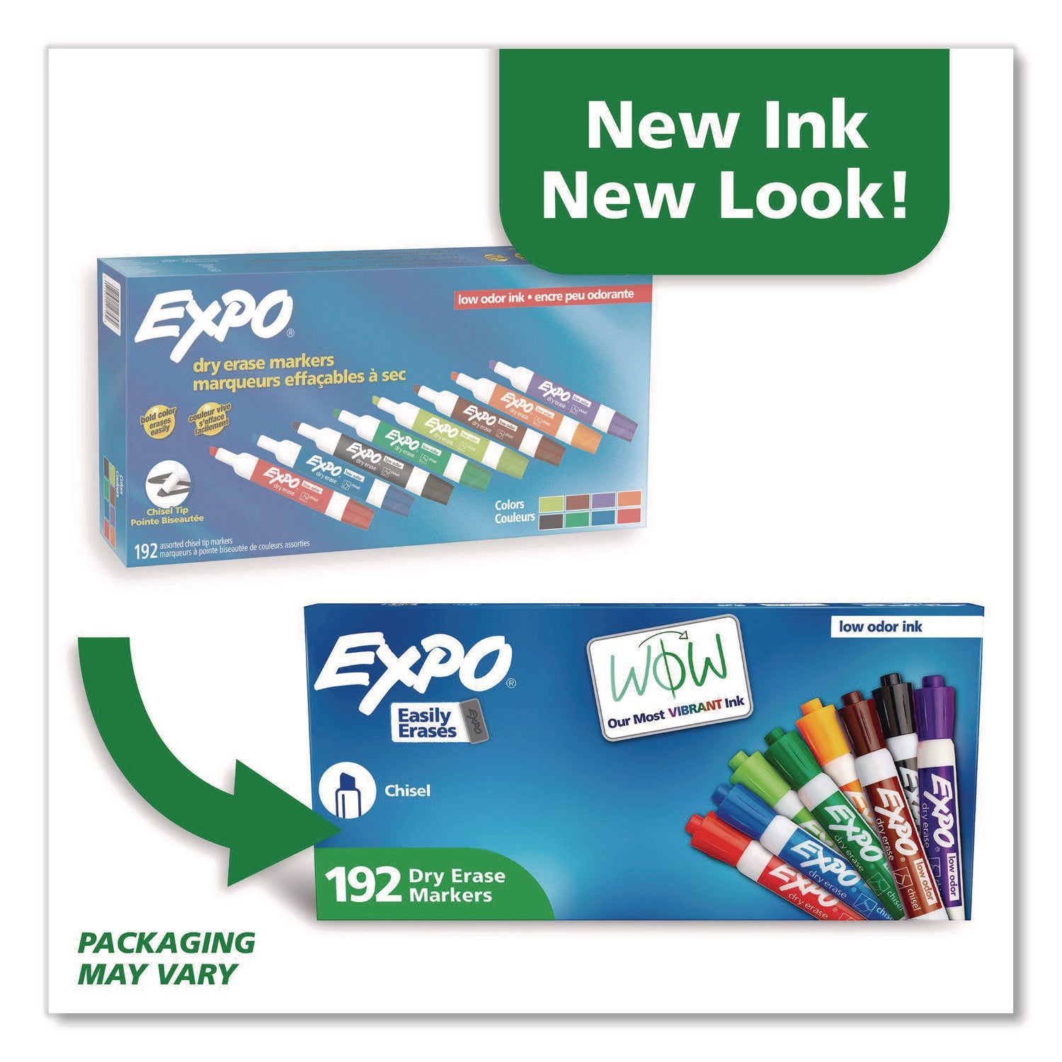 Low-Odor Dry Erase Marker Office Value Pack, Broad Chisel Tip, Assorted Colors, 192/Pack