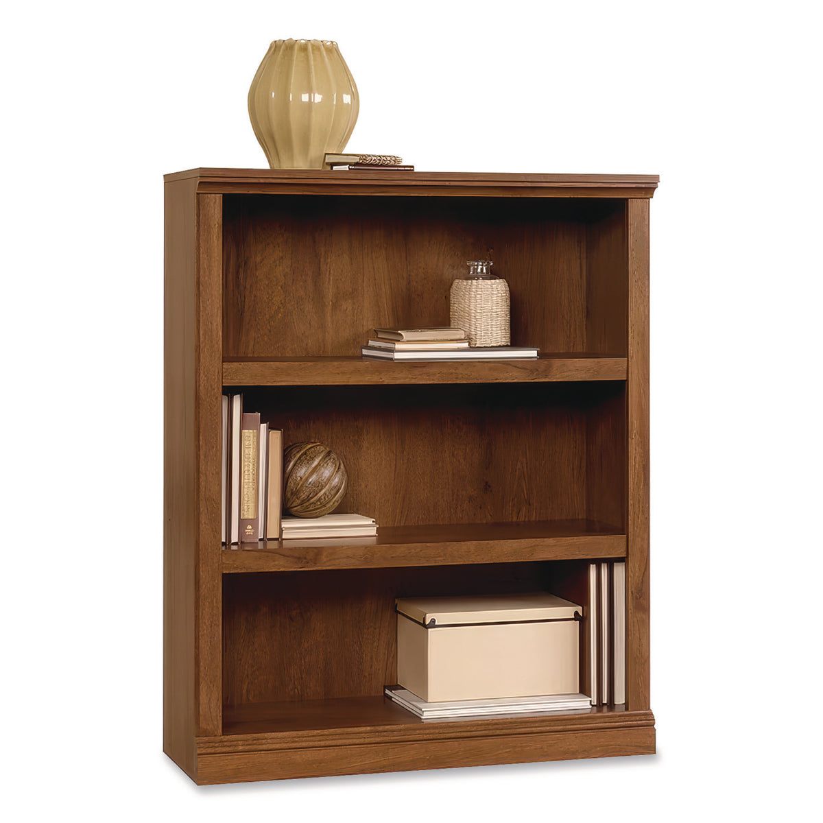 Select Collection Bookcase, Three-Shelf, 35.27w x 13.3d x 43.78h, Oiled Brown