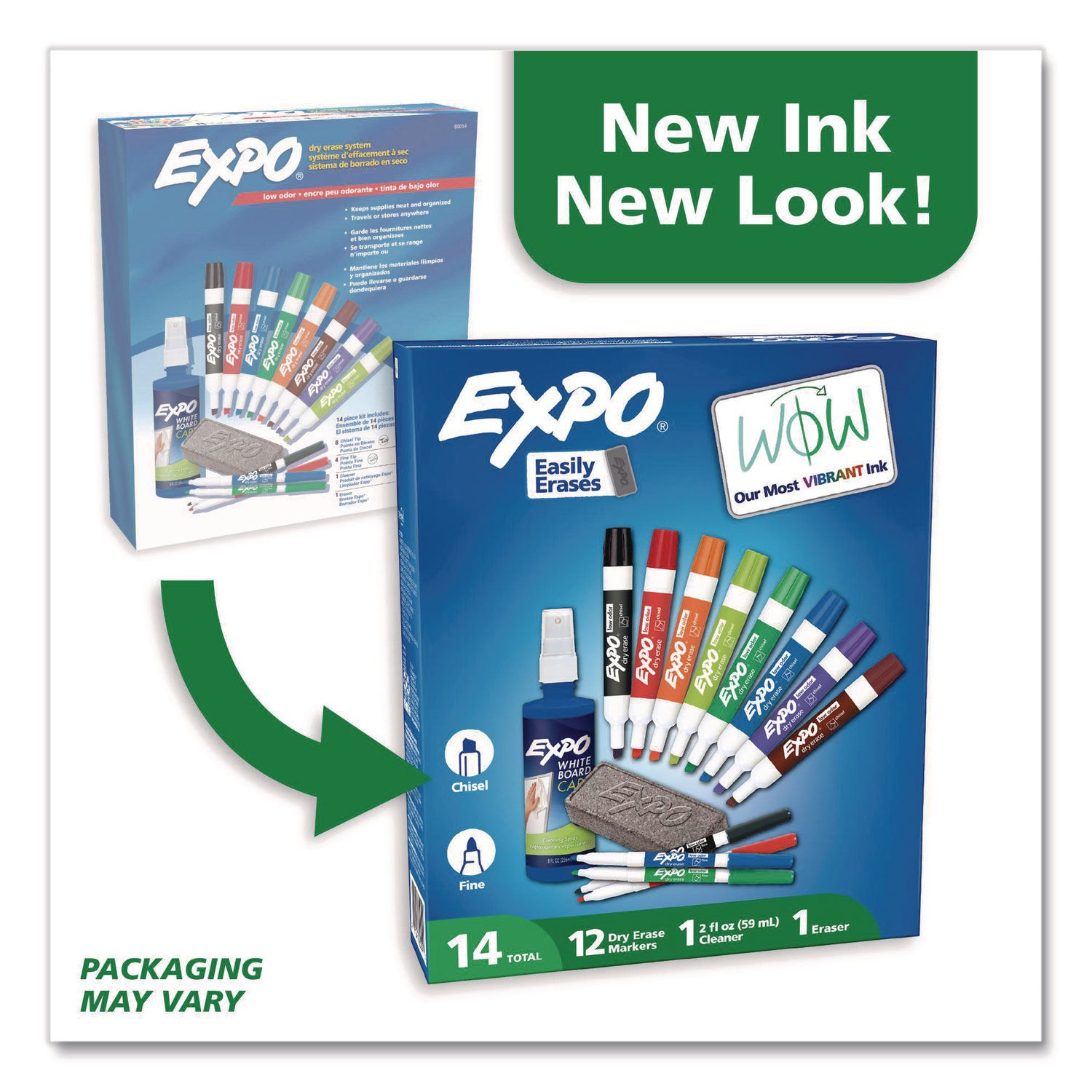 Low-Odor Dry Erase Marker, Eraser and Cleaner Kit, Medium Assorted Tips, Assorted Colors, 12/Set
