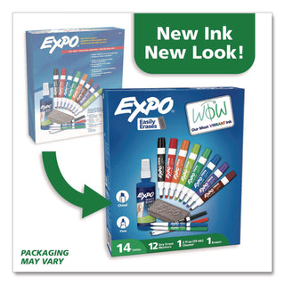 Low-Odor Dry Erase Marker, Eraser and Cleaner Kit, Medium Assorted Tips, Assorted Colors, 12/Set