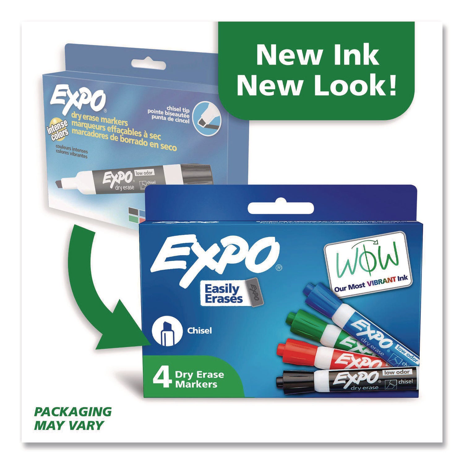 Low-Odor Dry-Erase Marker, Broad Chisel Tip, Assorted Colors, 4/Set