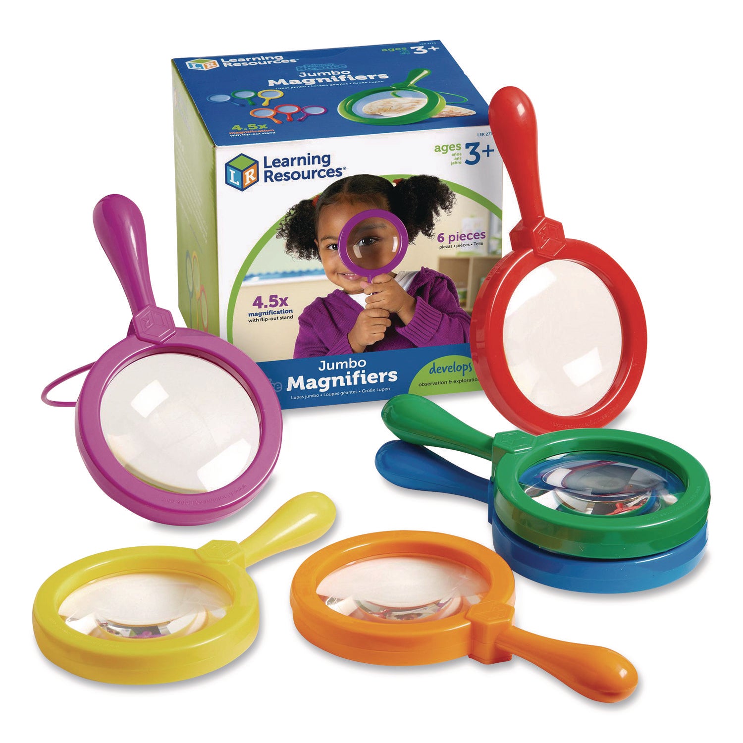 Learning Resources Primary Science Jumbo Magnifiers Set - Magnifying Area 4.50" Diameter - Overall Size 6.7" Height - Plastic Lens