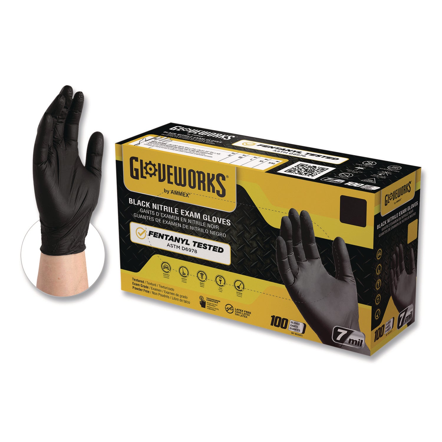 Nitrile Exam Gloves, Powder-Free, 6 mil, Medium, Black 100 Gloves/Box, 10 Boxes/Carton