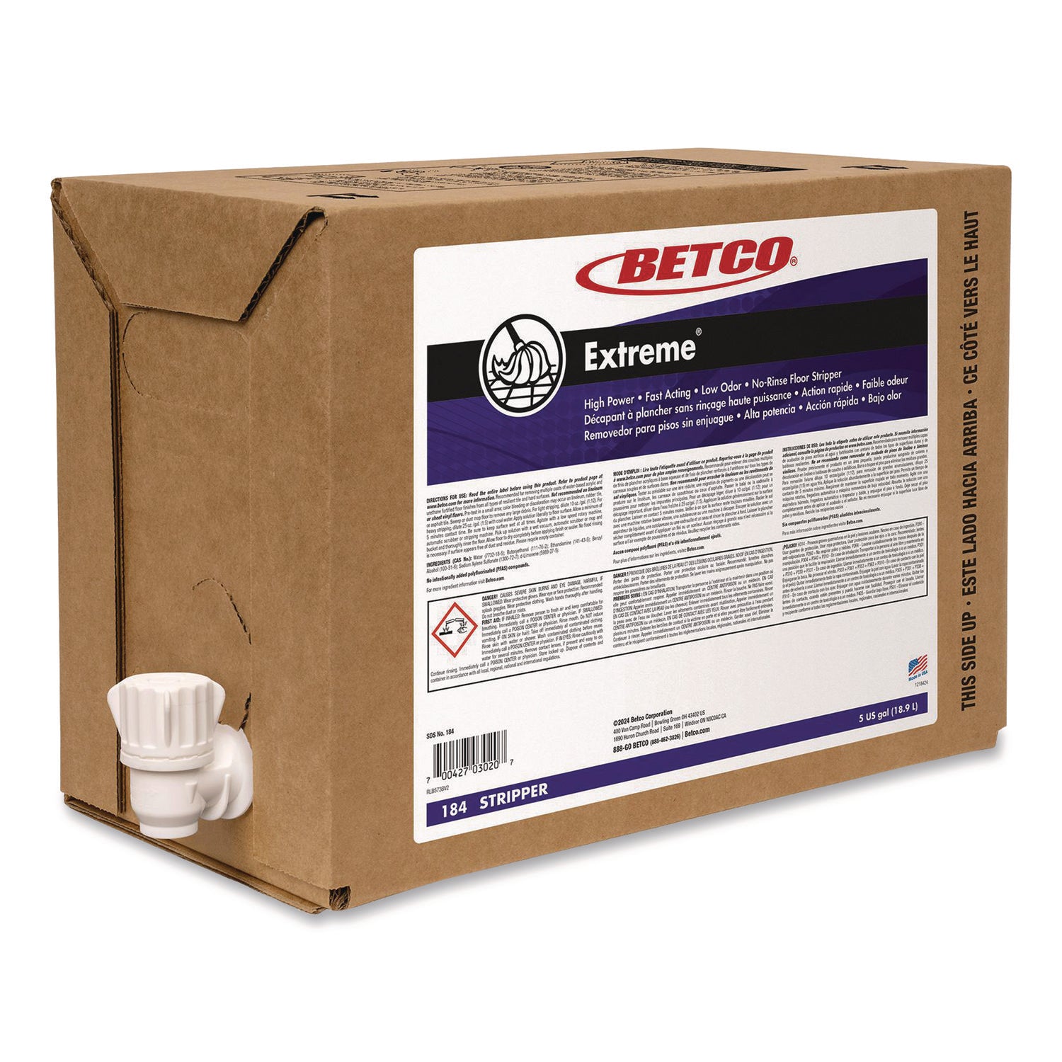 Extreme Floor Stripper, Lemon Scent, 5 gal Bag-in-Box