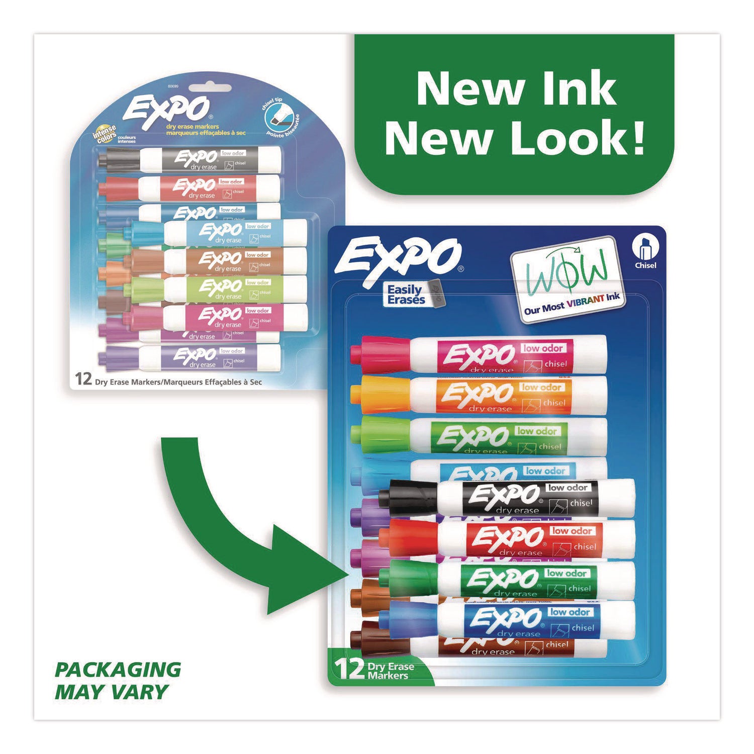 Low-Odor Dry-Erase Marker, Broad Chisel Tip, Assorted Colors, 12/Set