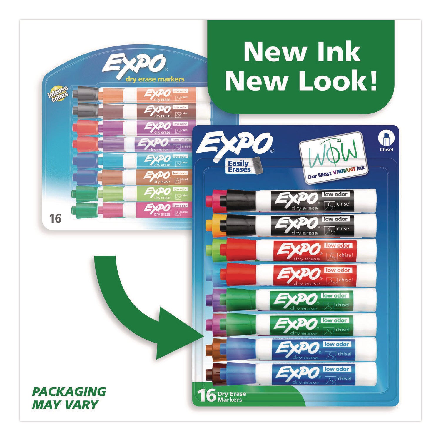 Low-Odor Dry-Erase Marker, Broad Chisel Tip, Assorted Colors, 16/Set
