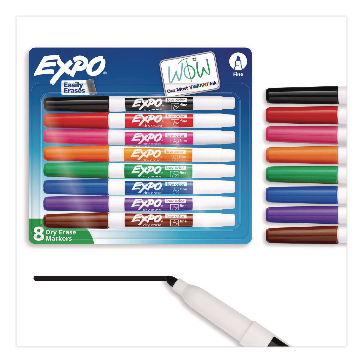 Low-Odor Dry-Erase Marker, Fine Bullet Tip, Assorted Colors, 8/Set