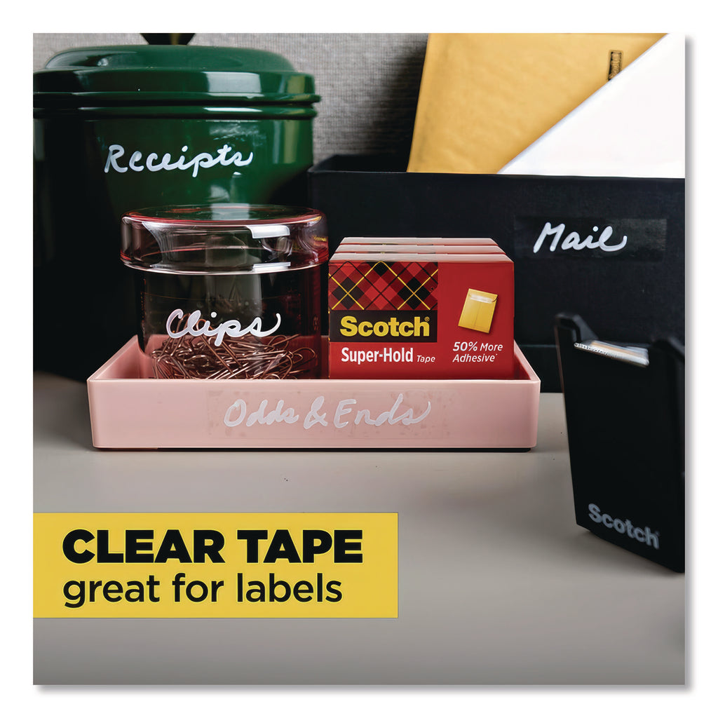 Super-Hold Tape with Dispenser, 1" Core, 0.75" x 27.77 yds, Clear, 10 Rolls and 1 Dispenser/Pack