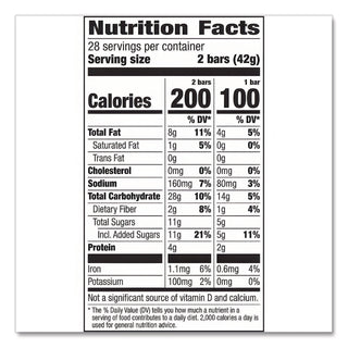 Granola Bars, Crunchy Peanut Butter, 1.5 oz Pouch, 28/Box
