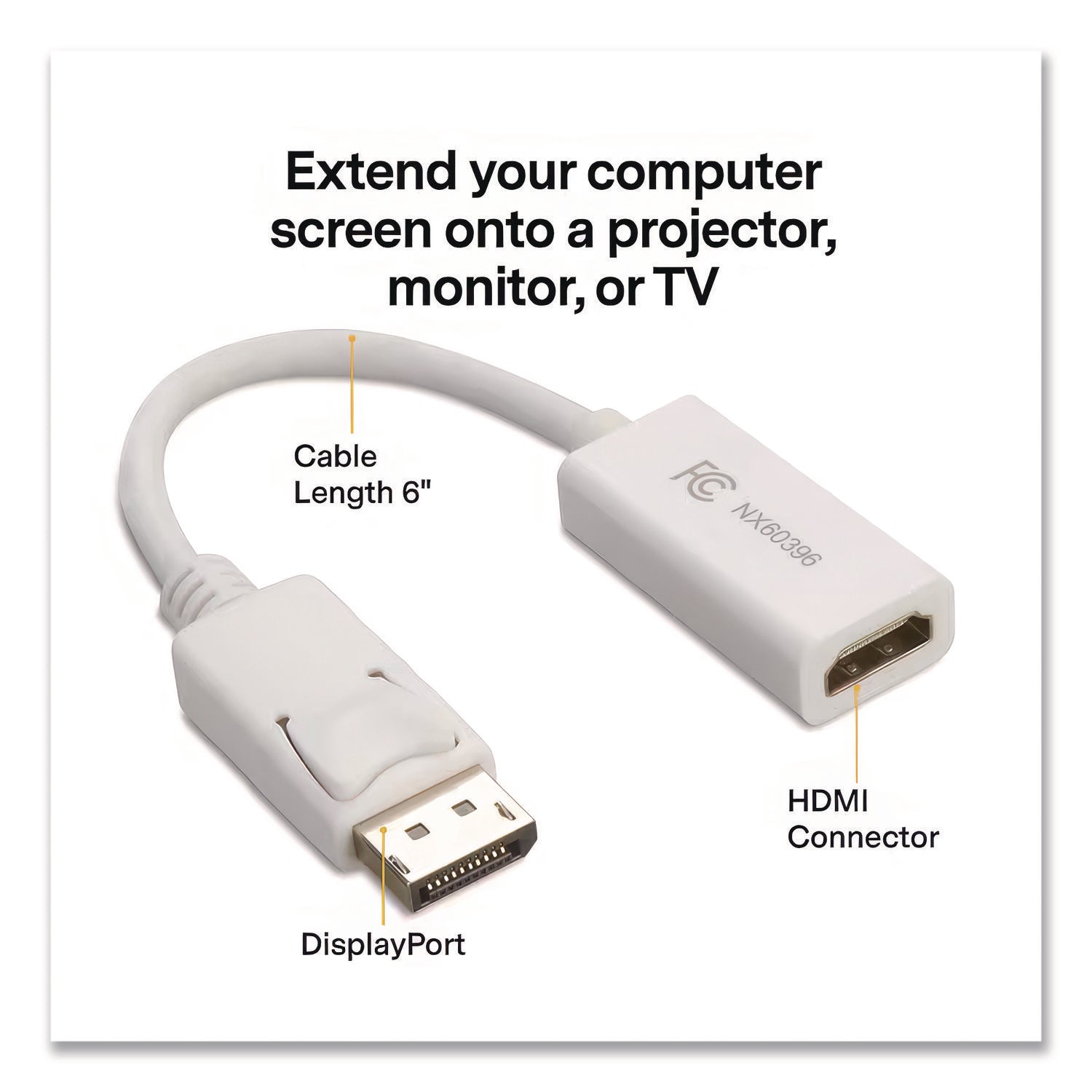 DisplayPort to HDMI Adapter, 6", White