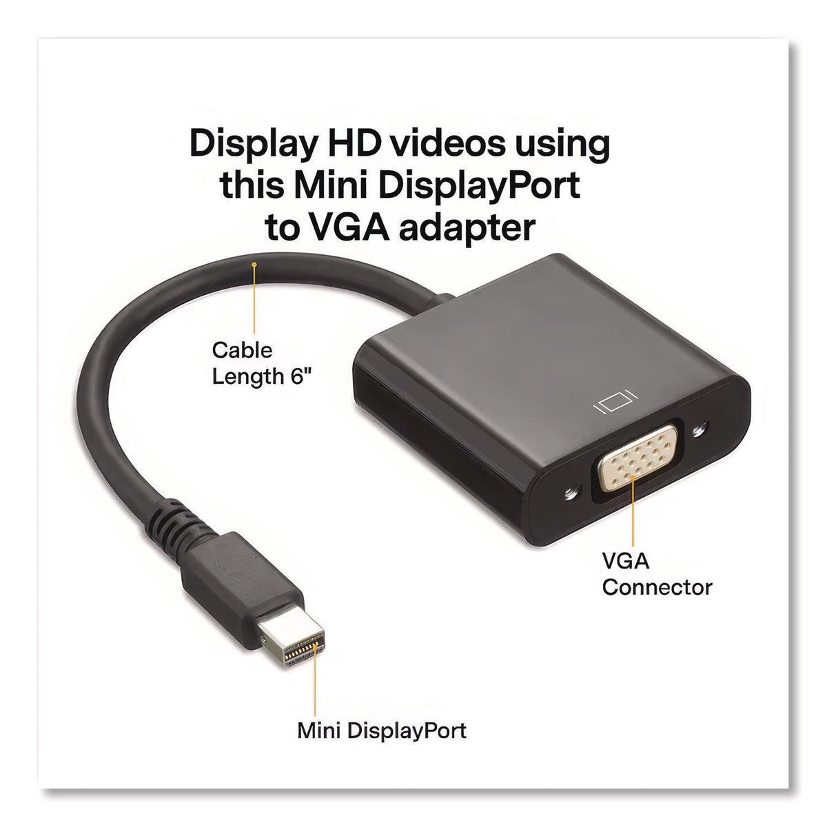 Mini DisplayPort to VGA Adapter, 6", Black