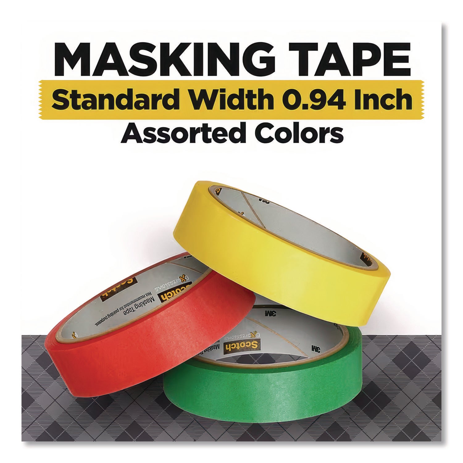 Expressions Masking Tape, 3" Core, 0.94" x 20 yds, Red, Green, Yellow, 3 Rolls/Pack