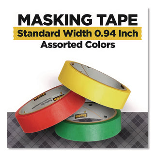 Expressions Masking Tape, 3" Core, 0.94" x 20 yds, Red, Green, Yellow, 3 Rolls/Pack