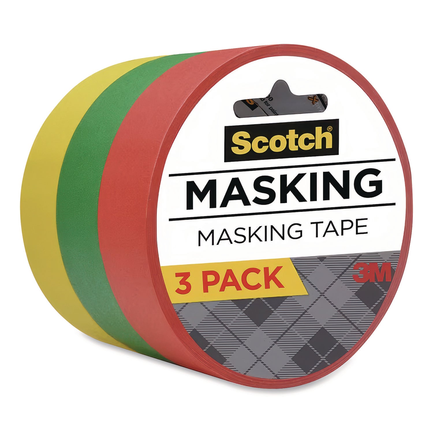 Expressions Masking Tape, 3" Core, 0.94" x 20 yds, Red, Green, Yellow, 3 Rolls/Pack