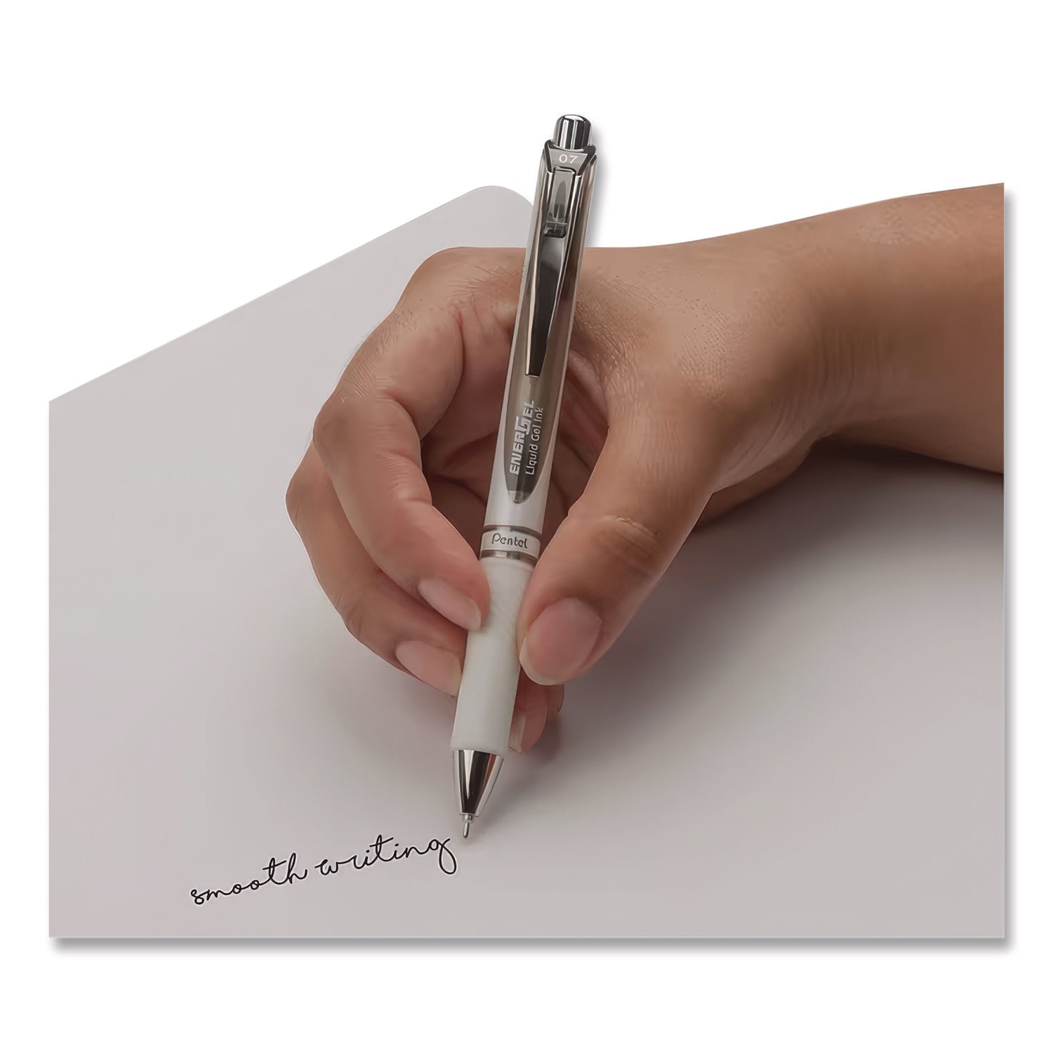 EnerGel Pearl Gel Pen, Retractable, Medium 0.7 mm, Black Ink, White/Black Barrel, Dozen