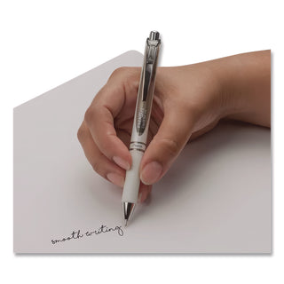 EnerGel Pearl Gel Pen, Retractable, Medium 0.7 mm, Black Ink, White/Black Barrel, Dozen