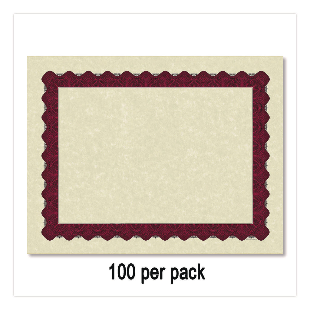 Metallic Border Certificates, 11 x 8.5, Ivory/Red with Red Border, 100/Pack